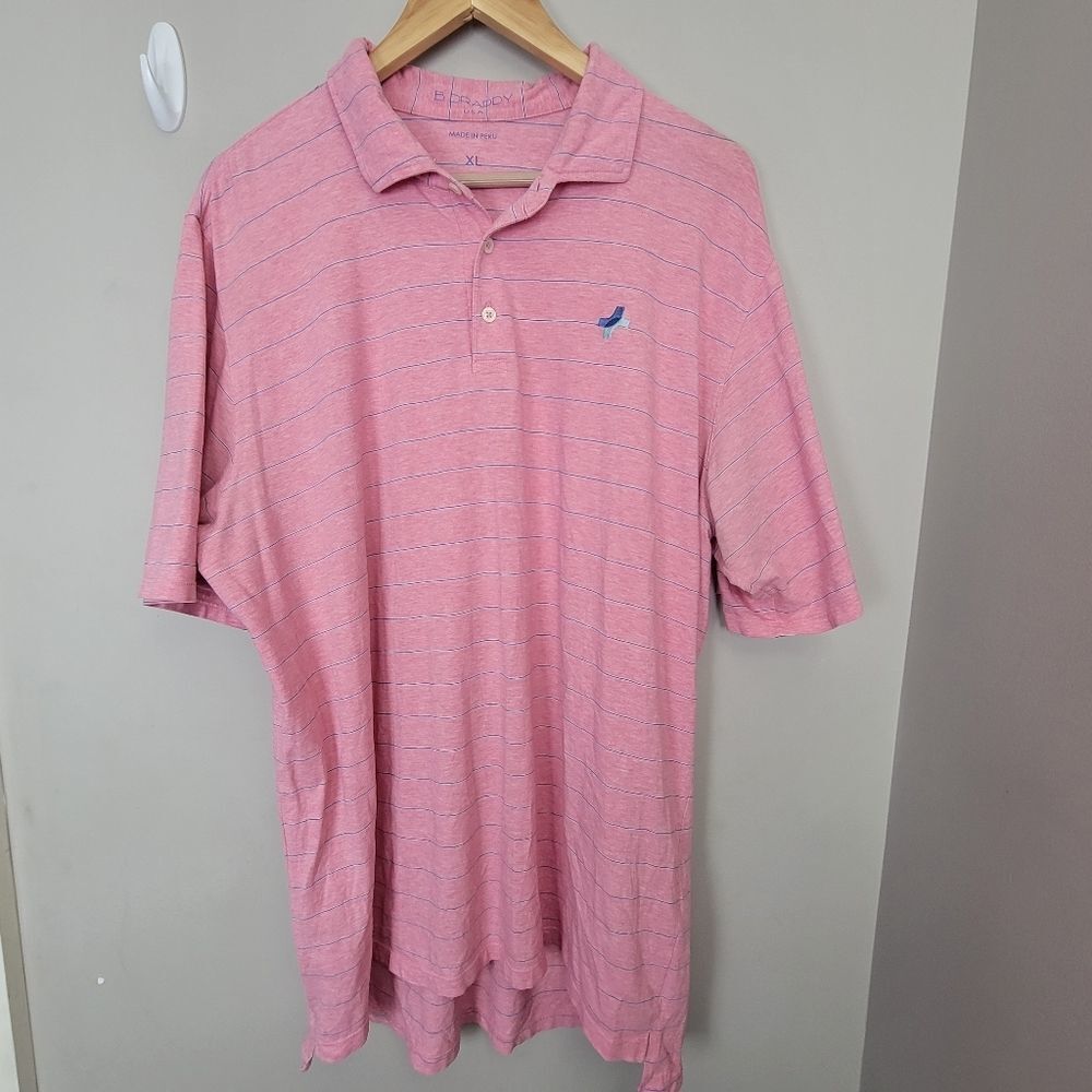 B. DRADDY Pique Stretch Golf Polo Pink with Blue Stripes XL